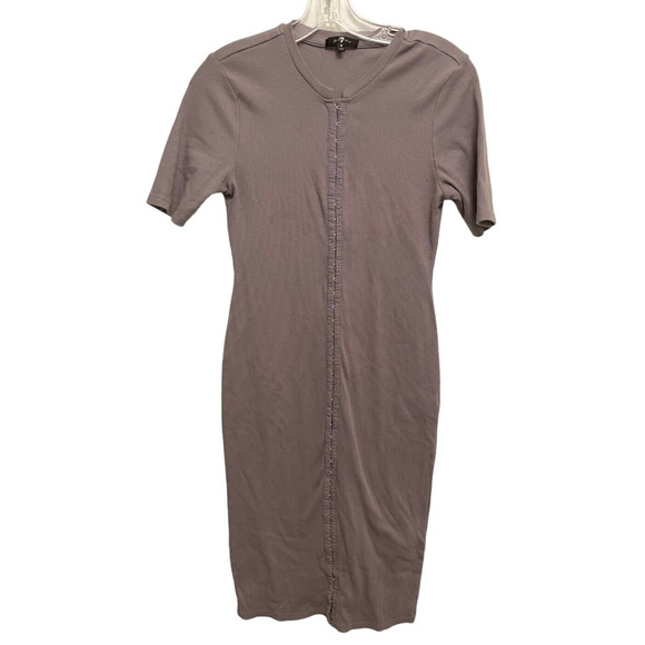 7 for All Mankind Womens Midi Dress Medium Gray Ribbed Hook & Eye Closure Grunge - Picture 1 of 9